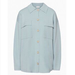 Wilfred Free Aritzia Sky Blue Ronnie Sweater Long Knit Relaxed Shirt Jacket